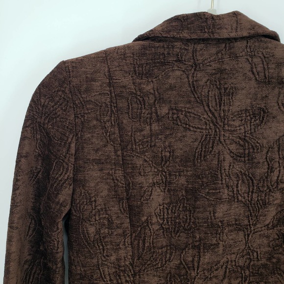 3/$25 Y2K Hot Kiss Velvet Blazer Jacket Floral Embossed Long Sleeve Brown - Picture 8 of 10
